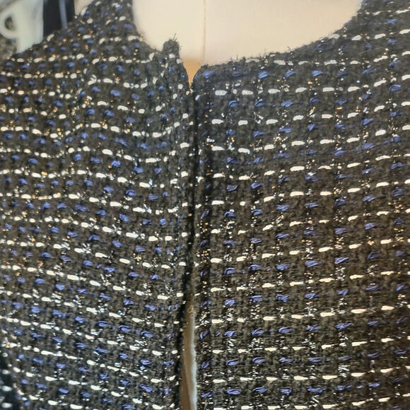 Dolan Tweed Collarless Open Front Jacket with Peplum Black/Blue Size Small - Picture 6 of 6